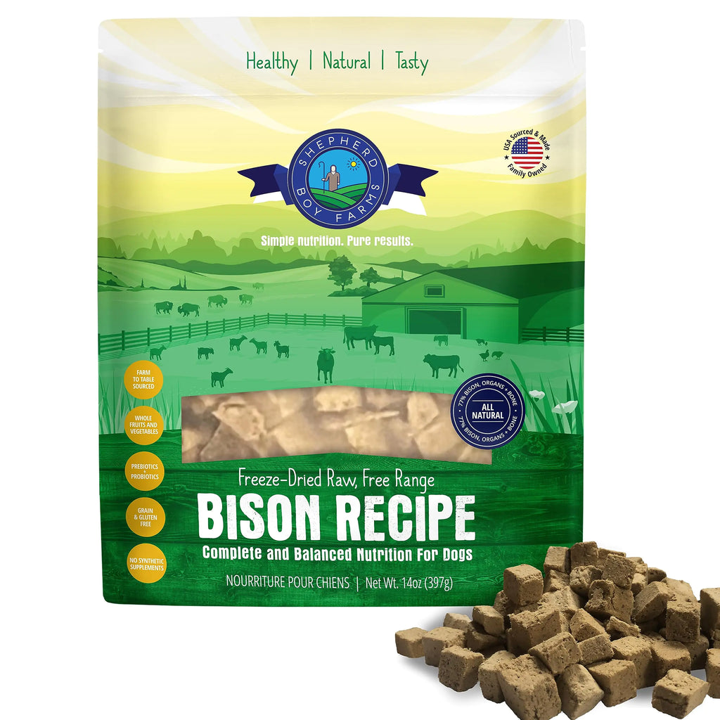 Boy Farms Freeze Dried Dog Food (Bison Recipe) - All Natural, High Protein, Made in USA (14 oz)