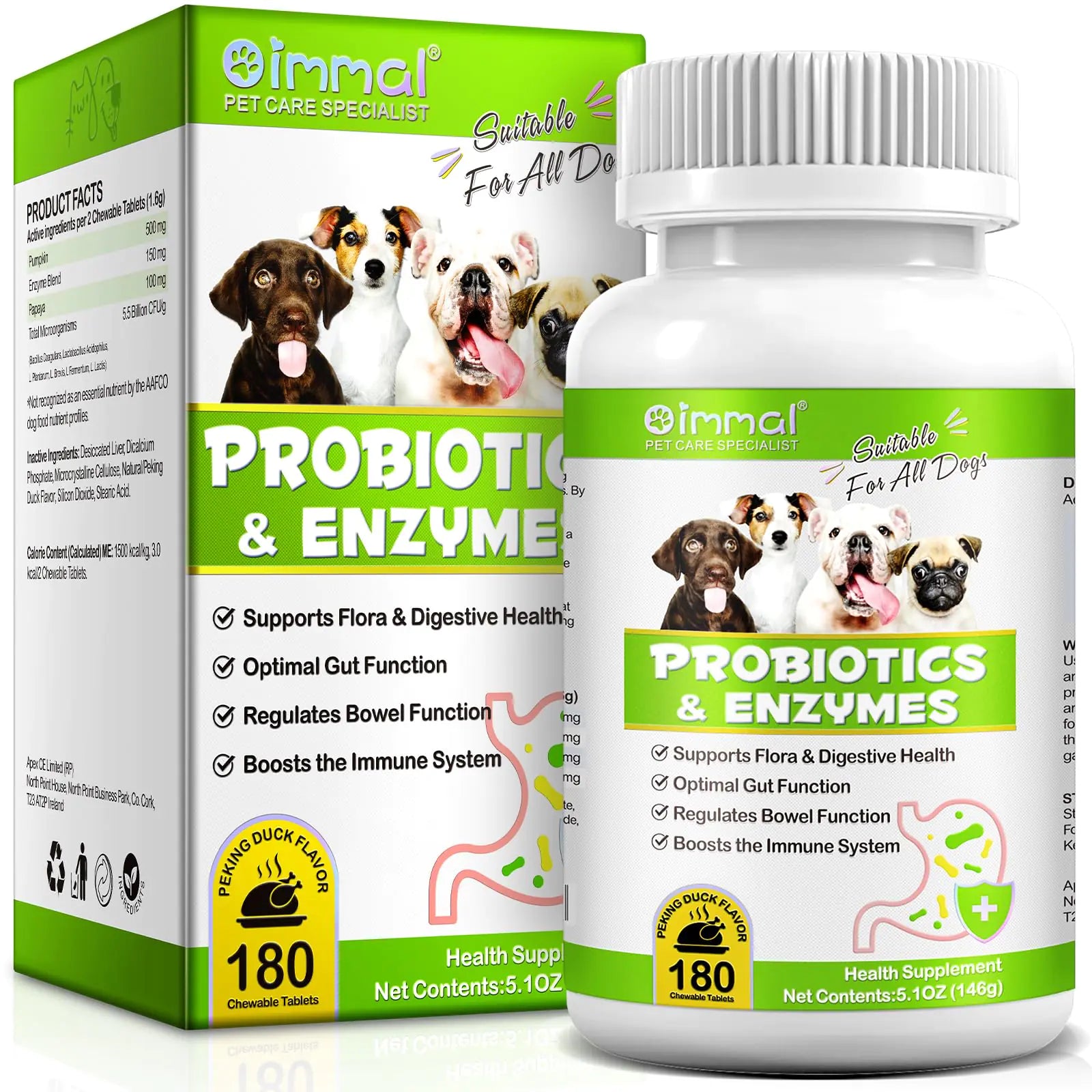 Probiotics for Dogs with Digestive Enzymes - Promotes Gut and Immunity Health (180 Chewys)